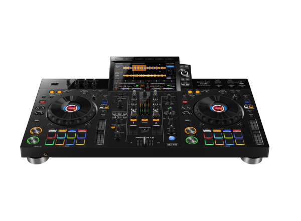 Tilted front view of Pioneer DJ XDJ RX3 all-in-one DJ system