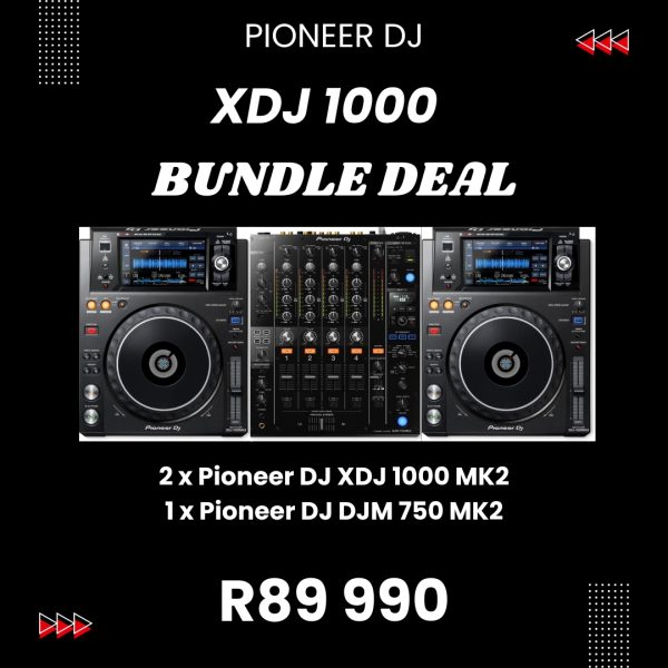 Pioneer XDJ 1000 MK2 media players and DJM 750 MK2 mixer bundle