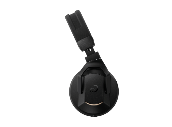 Side view of AlphaTheta HDJ F10 headphones showing ear cup and headband details.