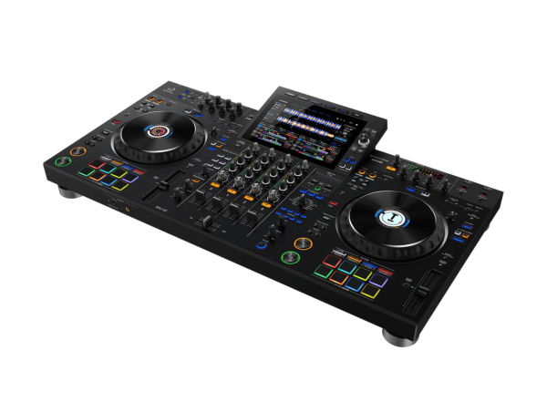 Tilted side view of AlphaTheta XDJ AZ DJ system