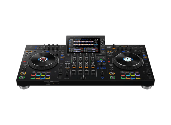 Tilted front view of AlphaTheta XDJ AZ showing full controls